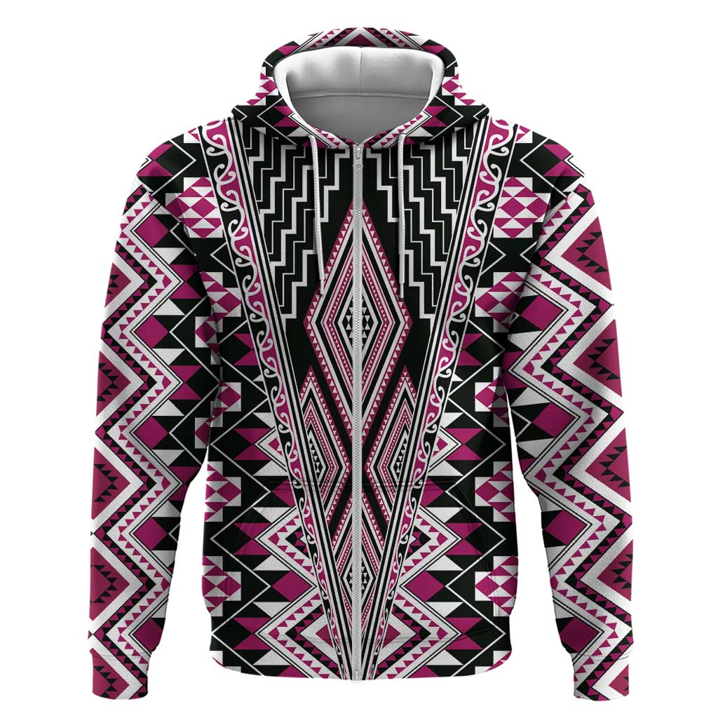 Pink Aotearoa Tukutuku and Poutama Motif Zip Hoodie LT03 Zip Hoodie Pink - Polynesian Pride