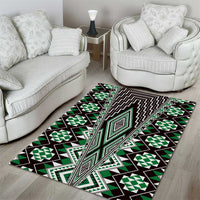 Green Aotearoa Tukutuku and Poutama Motif Area Rug
