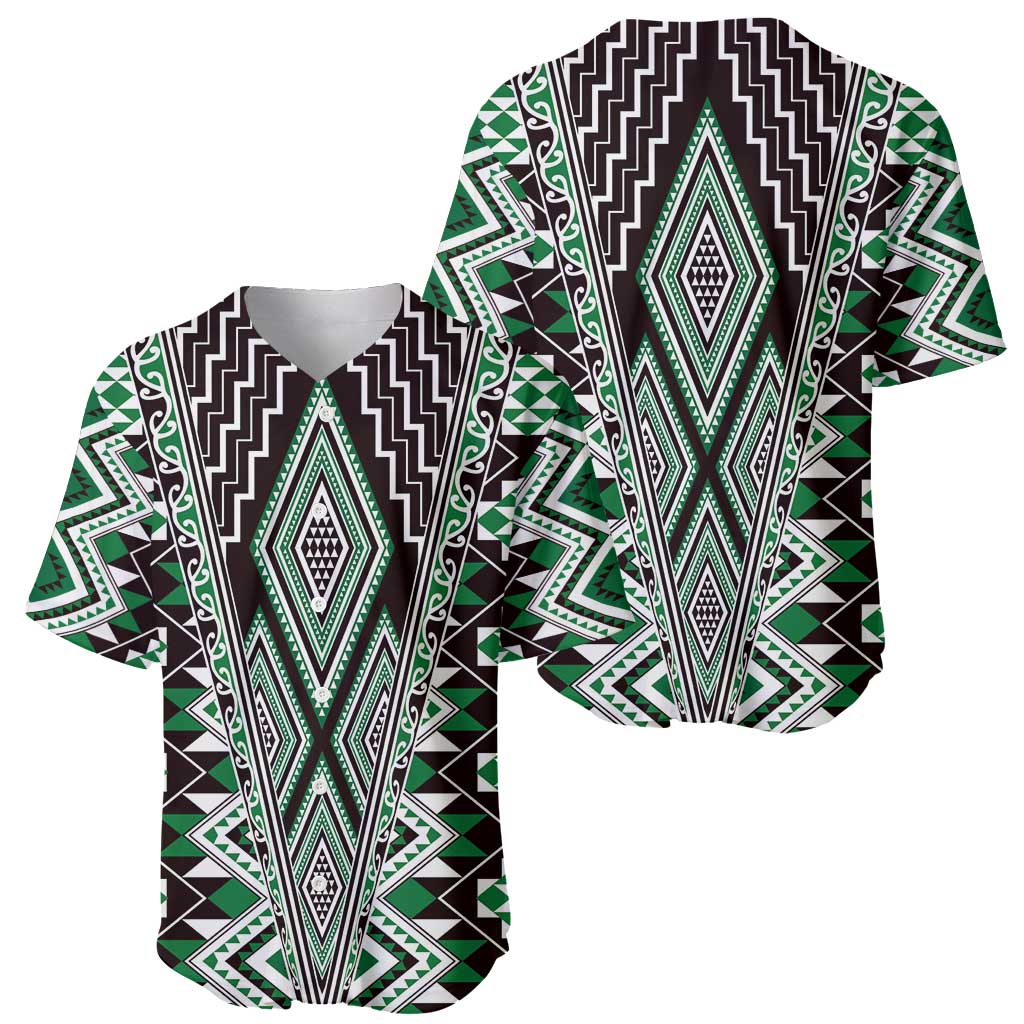 Green Aotearoa Tukutuku and Poutama Motif Baseball Jersey
