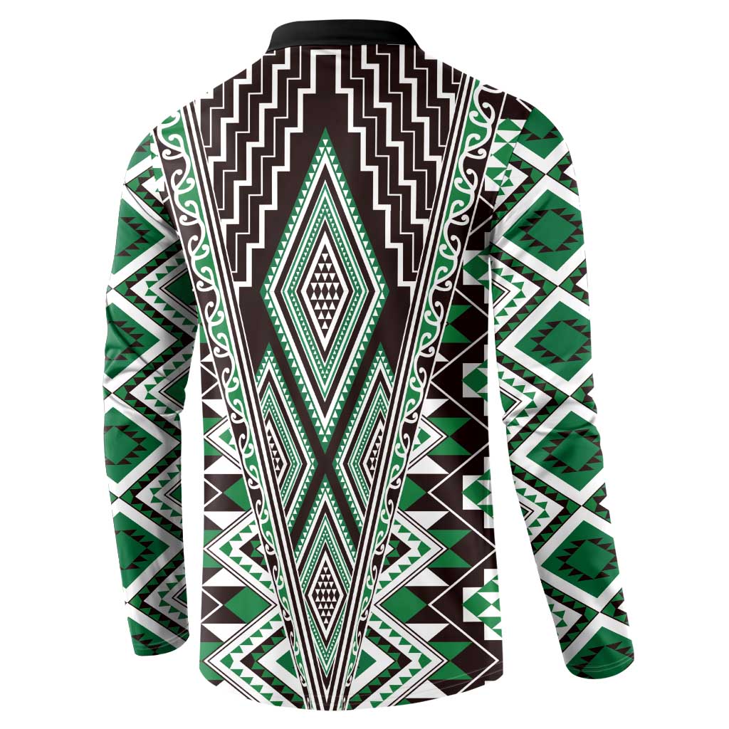 Green Aotearoa Tukutuku and Poutama Motif Button Sweatshirt