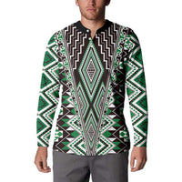 Green Aotearoa Tukutuku and Poutama Motif Button Sweatshirt