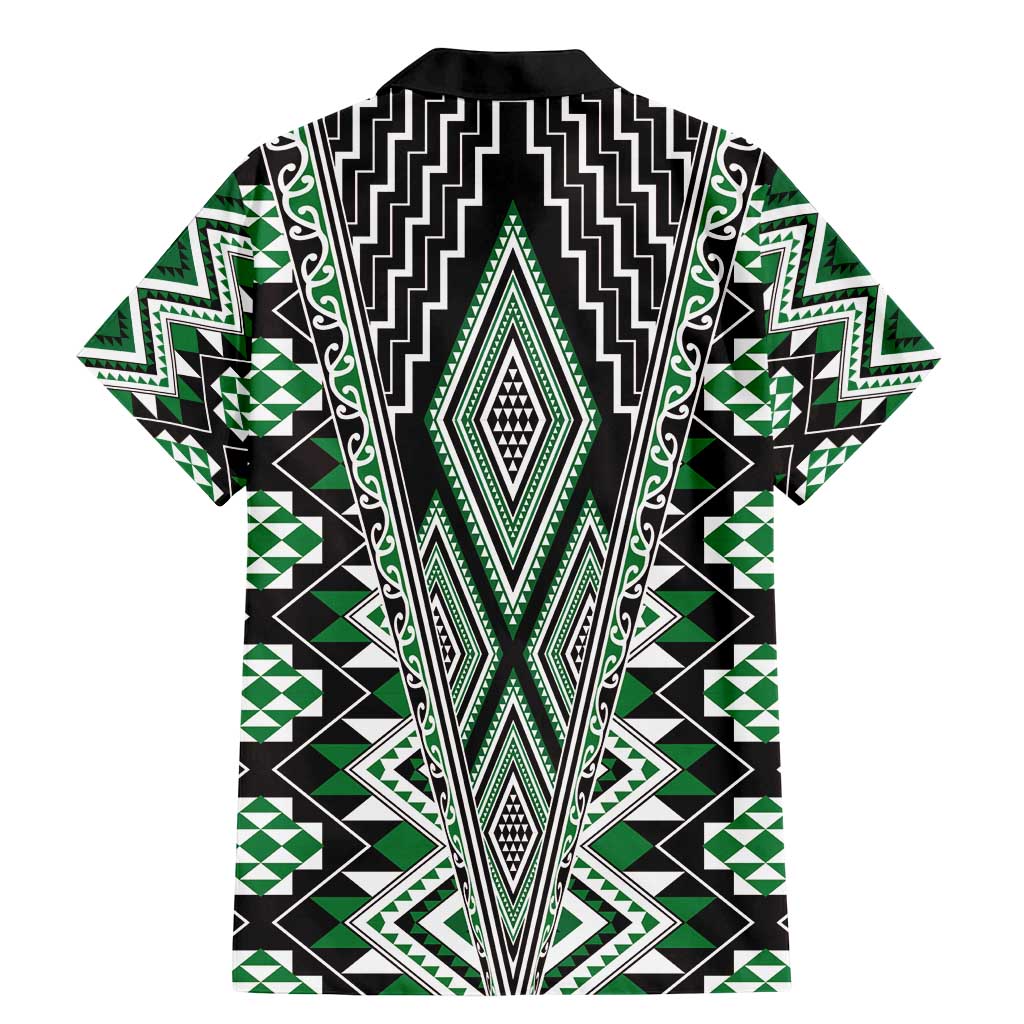 Green Aotearoa Tukutuku and Poutama Motif Family Matching Mermaid Dress and Hawaiian Shirt