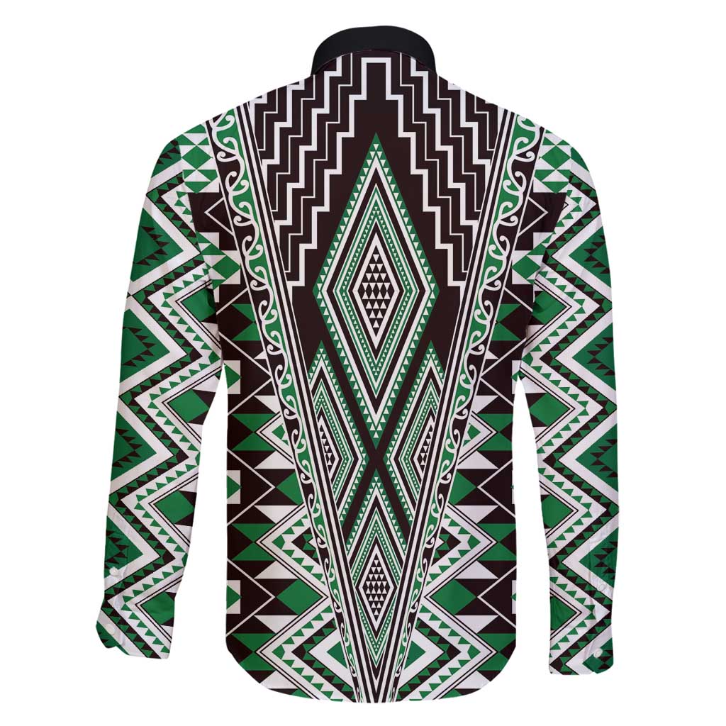 Green Aotearoa Tukutuku and Poutama Motif Family Matching Tank Maxi Dress and Hawaiian Shirt