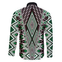 Green Aotearoa Tukutuku and Poutama Motif Family Matching Tank Maxi Dress and Hawaiian Shirt