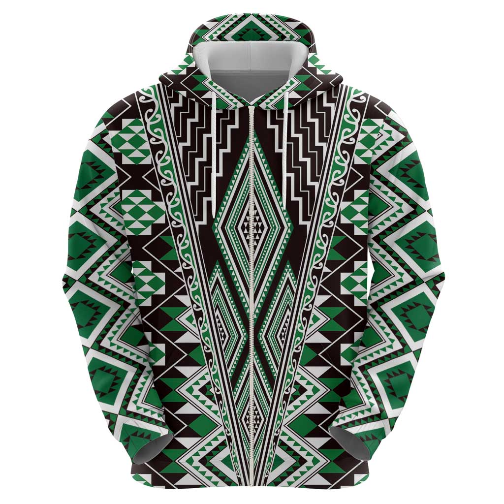 Green Aotearoa Tukutuku and Poutama Motif Hoodie