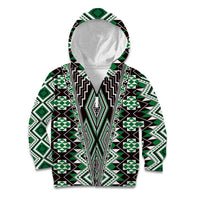 Green Aotearoa Tukutuku and Poutama Motif Kid Hoodie