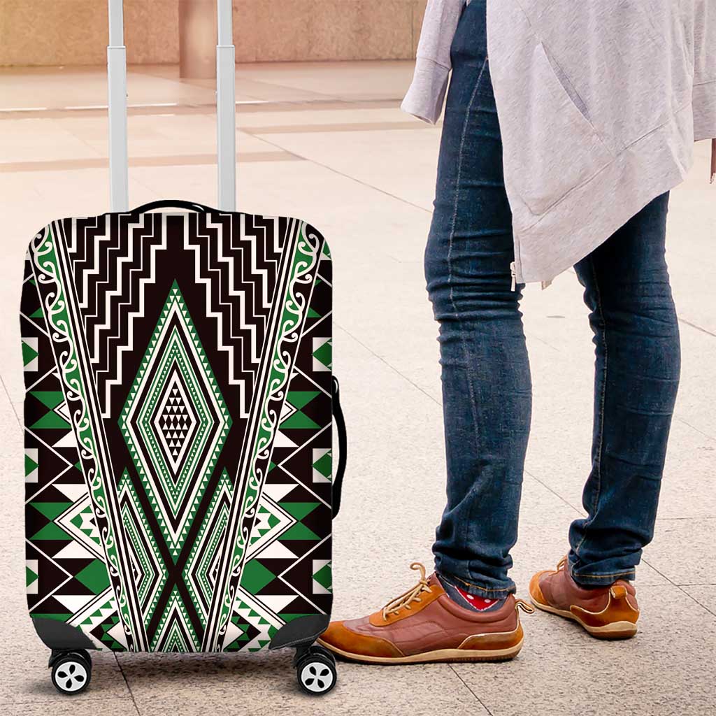 Green Aotearoa Tukutuku and Poutama Motif Luggage Cover LT03 Green - Polynesian Pride