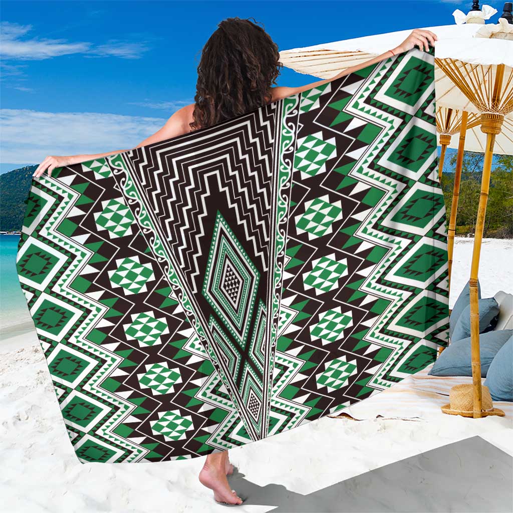 Green Aotearoa Tukutuku and Poutama Motif Sarong LT03 One Size 44 x 66 inches Green - Polynesian Pride