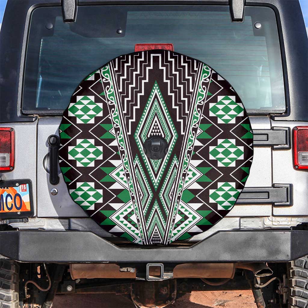 Green Aotearoa Tukutuku and Poutama Motif Spare Tire Cover LT03 Green - Polynesian Pride