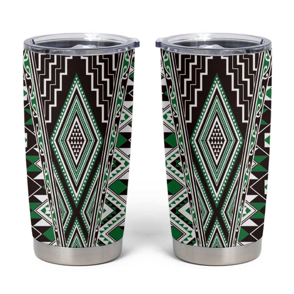 Green Aotearoa Tukutuku and Poutama Motif Tumbler Cup
