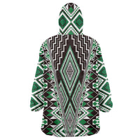Green Aotearoa Tukutuku and Poutama Motif Wearable Blanket Hoodie