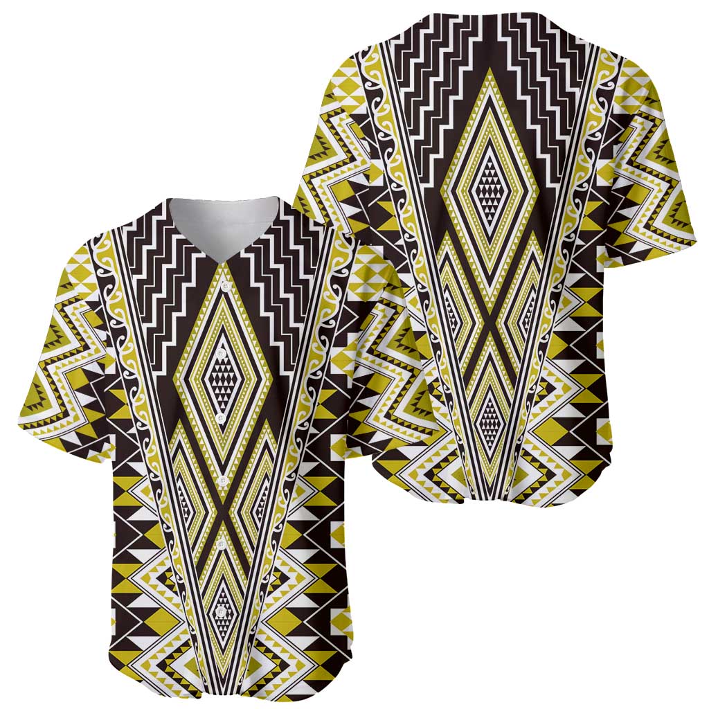 Yellow Aotearoa Tukutuku and Poutama Motif Baseball Jersey