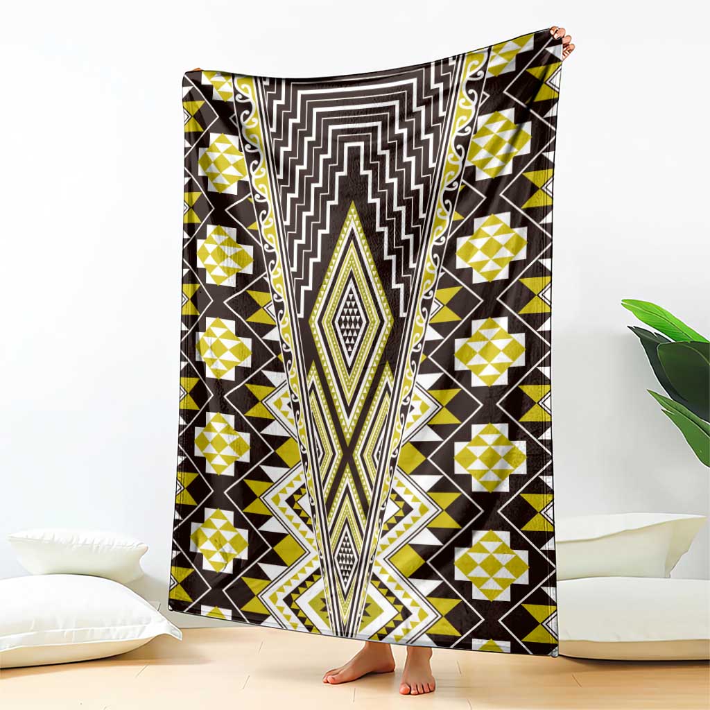 Yellow Aotearoa Tukutuku and Poutama Motif Blanket