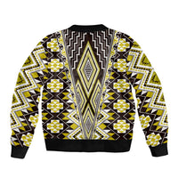 Yellow Aotearoa Tukutuku and Poutama Motif Bomber Jacket
