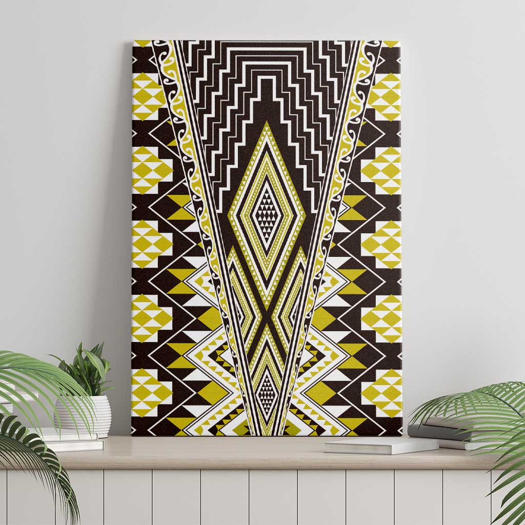 Yellow Aotearoa Tukutuku and Poutama Motif Canvas Wall Art