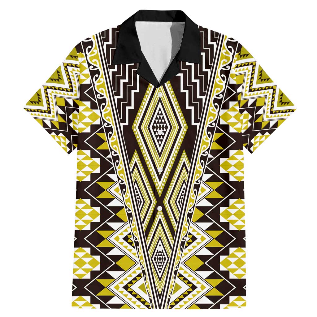 Yellow Aotearoa Tukutuku and Poutama Motif Family Matching Mermaid Dress and Hawaiian Shirt