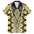 Yellow Aotearoa Tukutuku and Poutama Motif Family Matching Off The Shoulder Long Sleeve Dress and Hawaiian Shirt