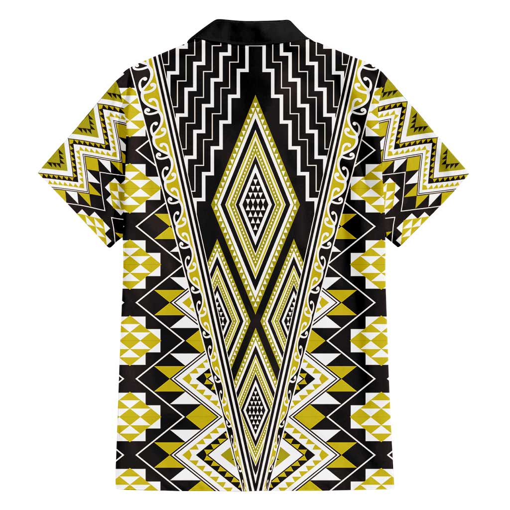Yellow Aotearoa Tukutuku and Poutama Motif Family Matching Summer Maxi Dress and Hawaiian Shirt