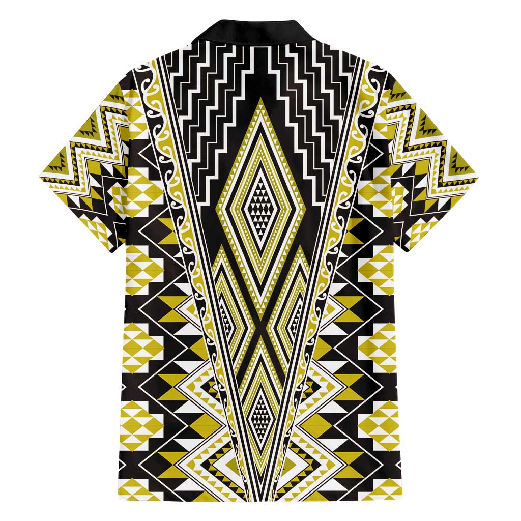 Yellow Aotearoa Tukutuku and Poutama Motif Hawaiian Shirt