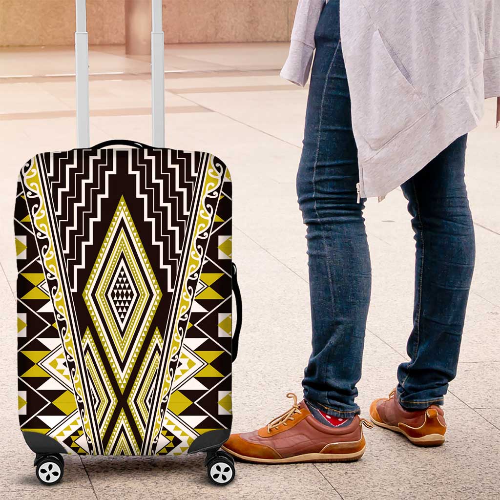 Yellow Aotearoa Tukutuku and Poutama Motif Luggage Cover LT03 Yellow - Polynesian Pride