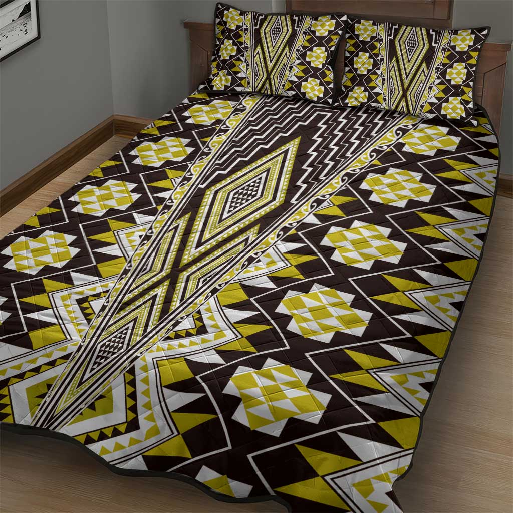Yellow Aotearoa Tukutuku and Poutama Motif Quilt Bed Set