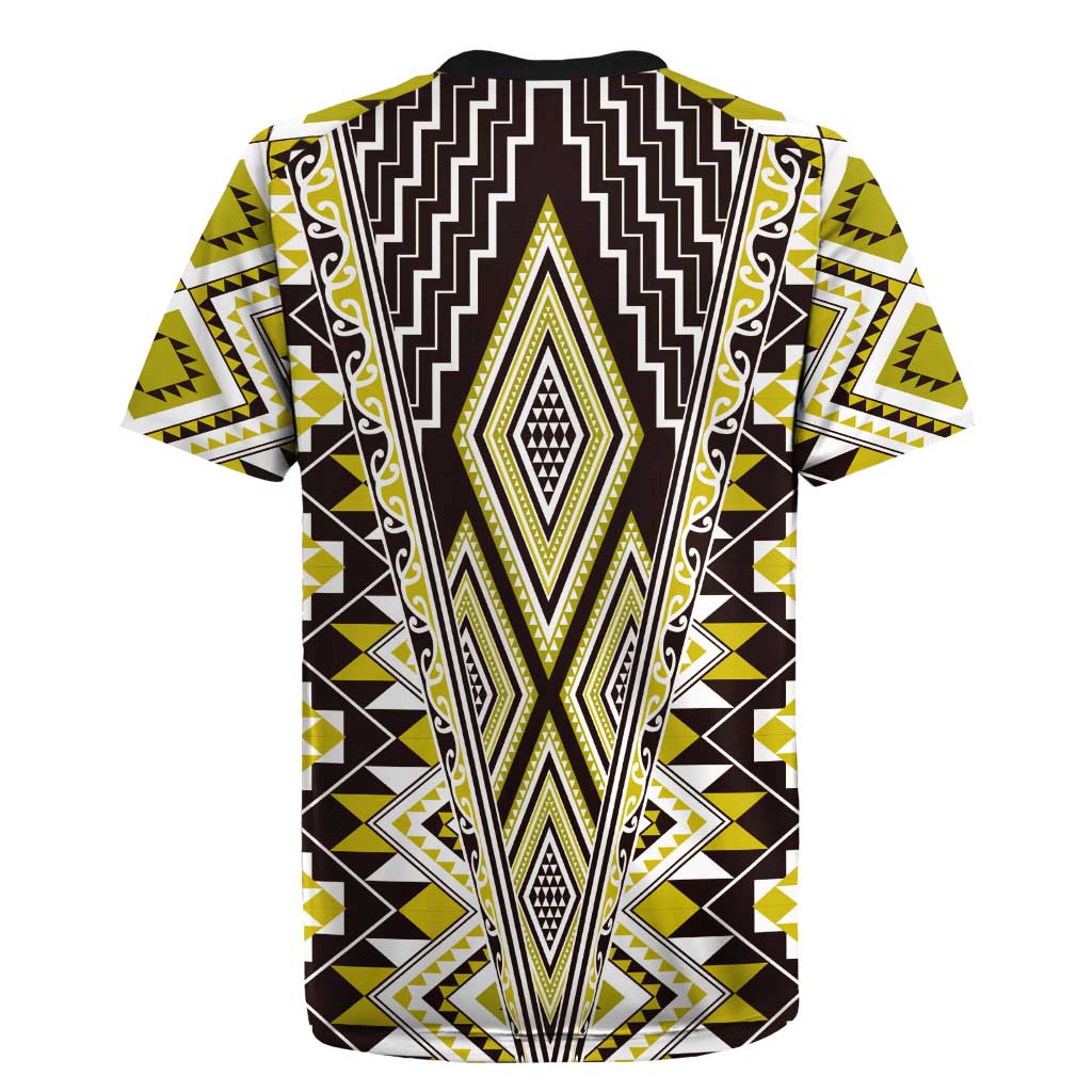 Yellow Aotearoa Tukutuku and Poutama Motif Rugby Jersey