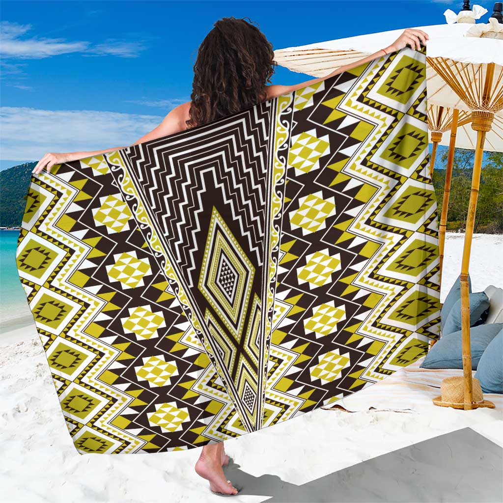 Yellow Aotearoa Tukutuku and Poutama Motif Sarong LT03 One Size 44 x 66 inches Yellow - Polynesian Pride