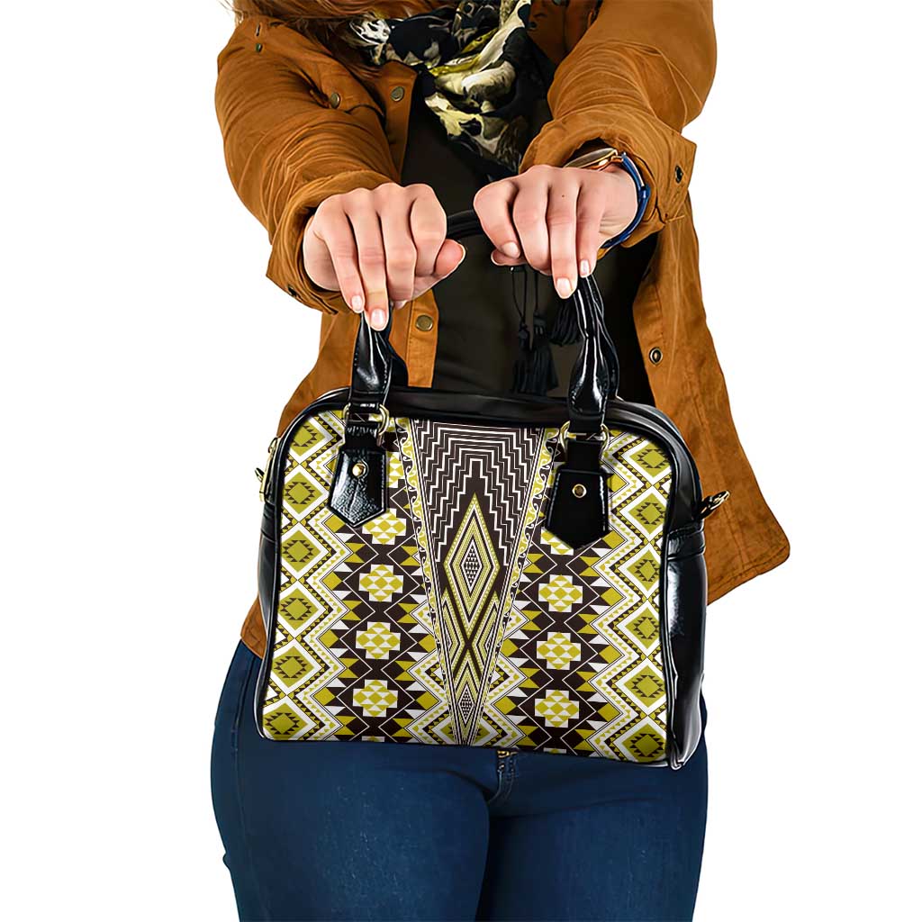 Yellow Aotearoa Tukutuku and Poutama Motif Shoulder Handbag LT03 One Size Yellow - Polynesian Pride