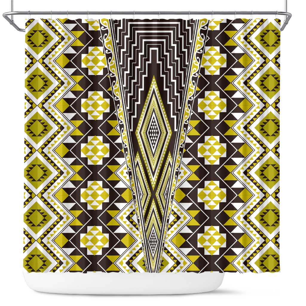 Yellow Aotearoa Tukutuku and Poutama Motif Shower Curtain LT03 Yellow - Polynesian Pride