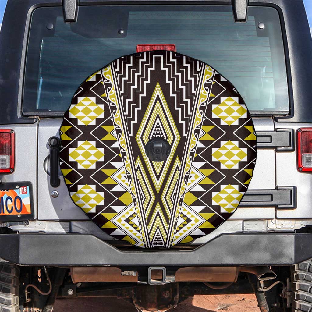 Yellow Aotearoa Tukutuku and Poutama Motif Spare Tire Cover LT03 Yellow - Polynesian Pride