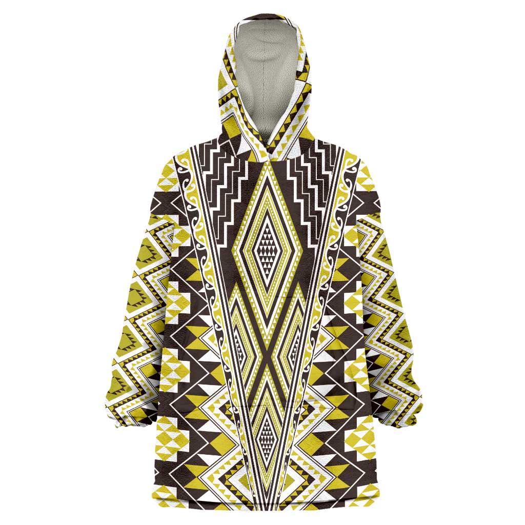 Yellow Aotearoa Tukutuku and Poutama Motif Wearable Blanket Hoodie LT03 One Size Yellow - Polynesian Pride