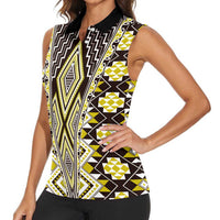Yellow Aotearoa Tukutuku and Poutama Motif Women Sleeveless Polo Shirt