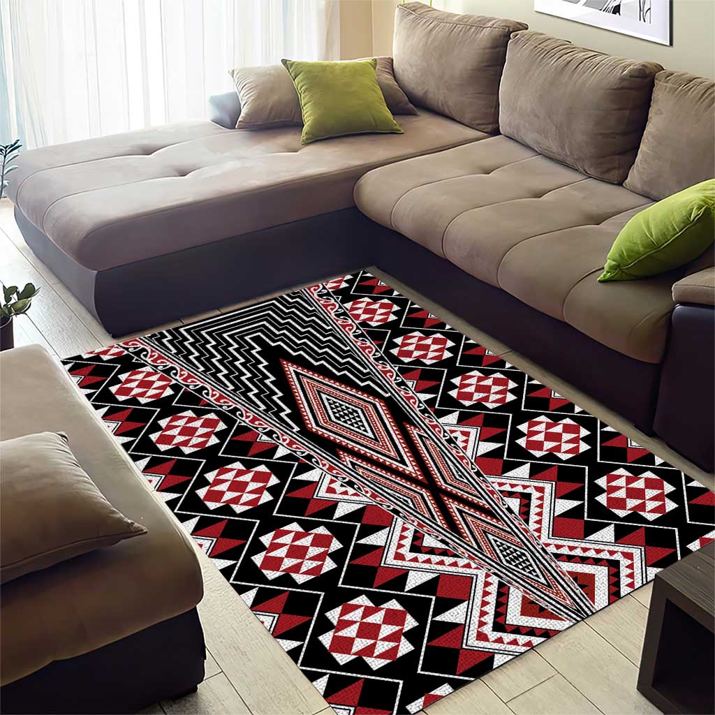 Red Aotearoa Tukutuku and Poutama Motif Area Rug
