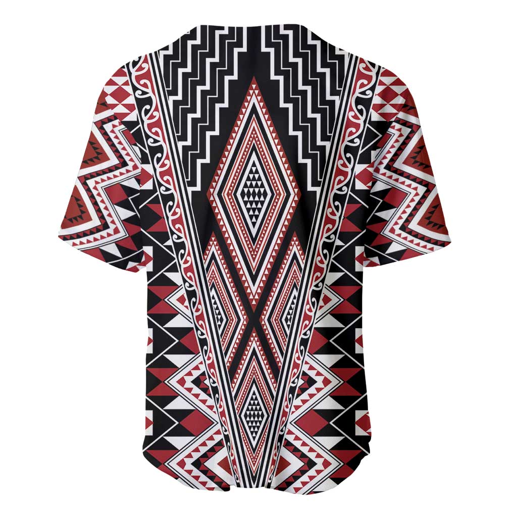 Red Aotearoa Tukutuku and Poutama Motif Baseball Jersey