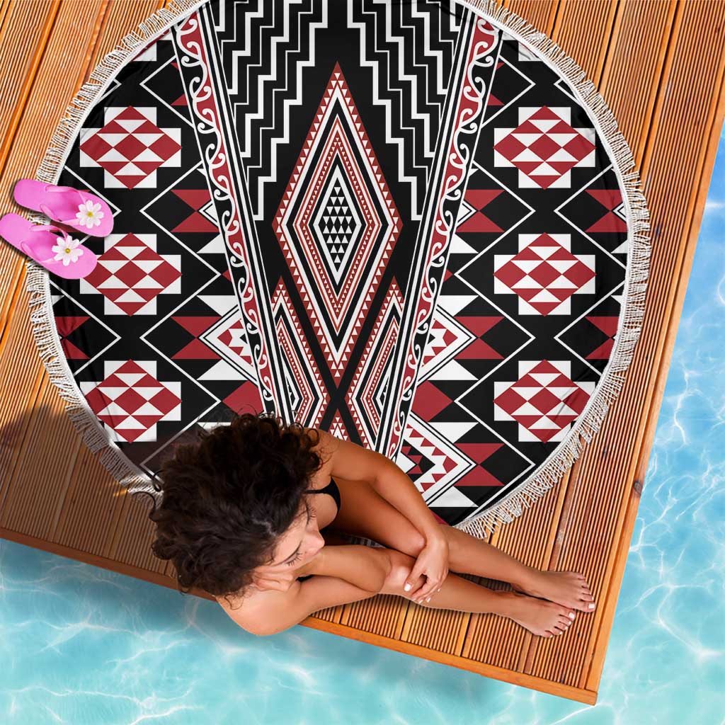 Red Aotearoa Tukutuku and Poutama Motif Beach Blanket