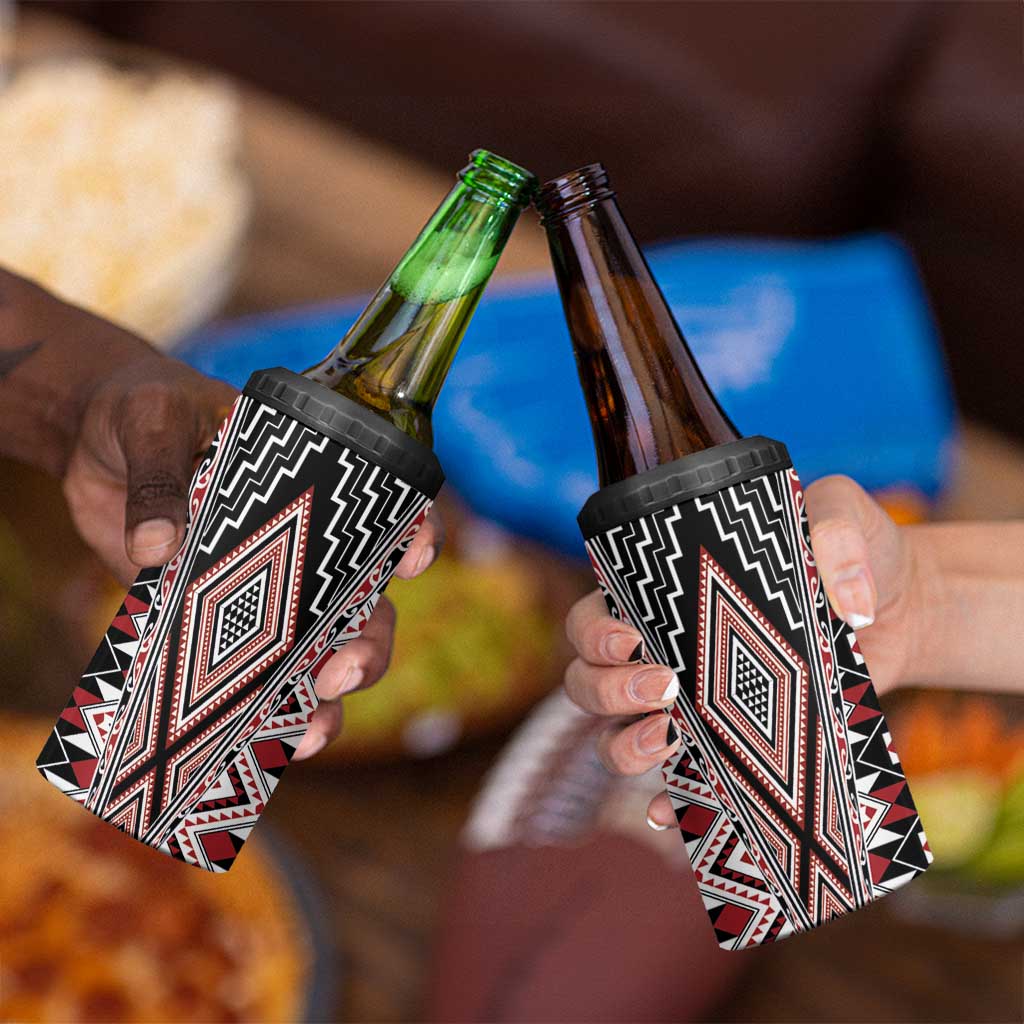 Red Aotearoa Tukutuku and Poutama Motif 4 in 1 Can Cooler Tumbler