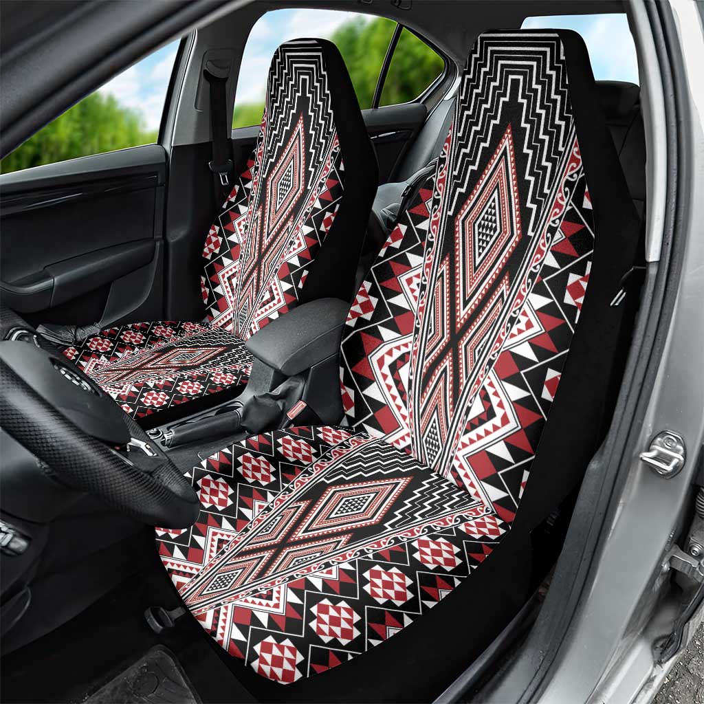 Red Aotearoa Tukutuku and Poutama Motif Car Seat Cover