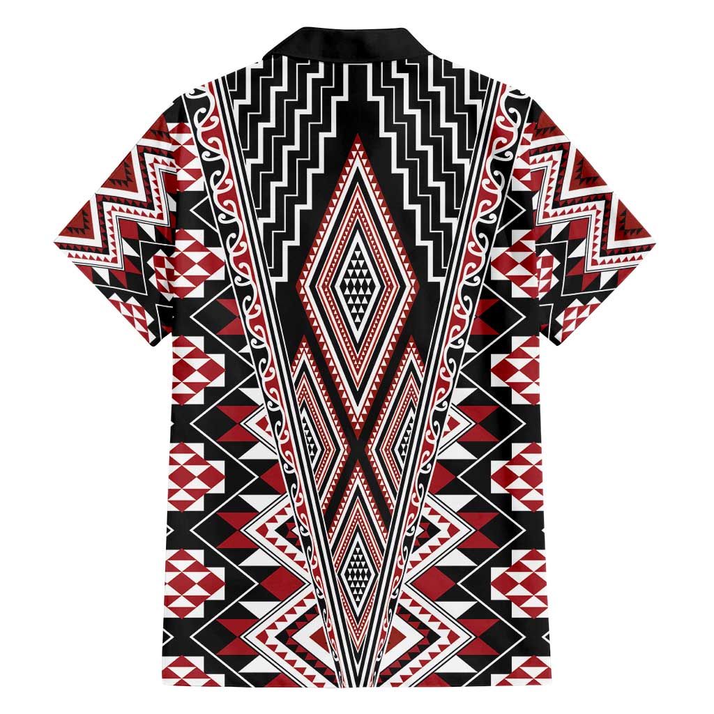 Red Aotearoa Tukutuku and Poutama Motif Family Matching Puletasi and Hawaiian Shirt