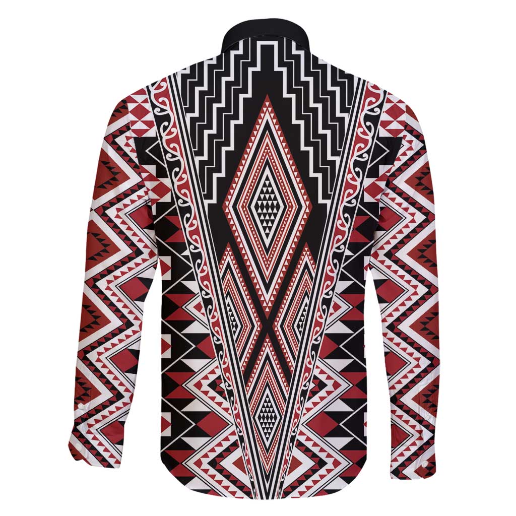 Red Aotearoa Tukutuku and Poutama Motif Family Matching Tank Maxi Dress and Hawaiian Shirt