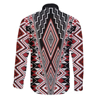 Red Aotearoa Tukutuku and Poutama Motif Family Matching Tank Maxi Dress and Hawaiian Shirt