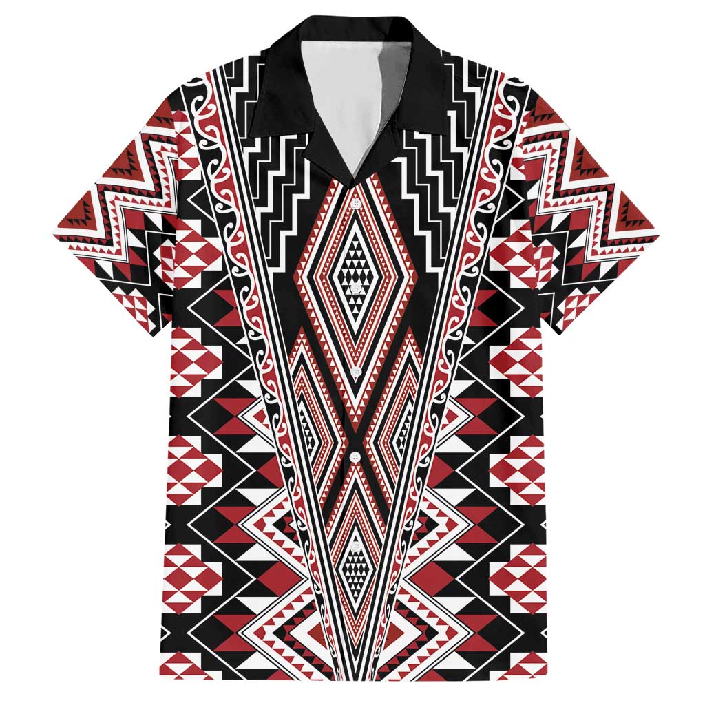 Red Aotearoa Tukutuku and Poutama Motif Hawaiian Shirt