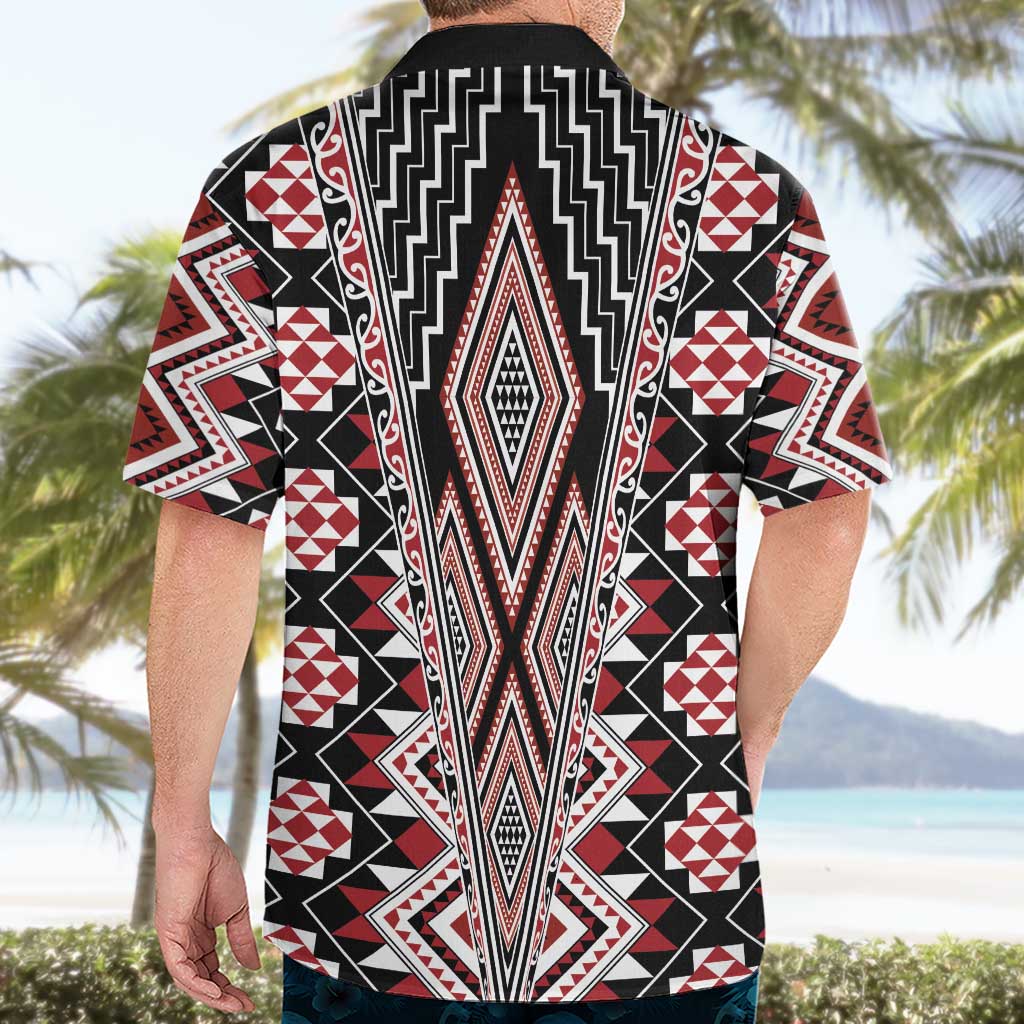 Red Aotearoa Tukutuku and Poutama Motif Hawaiian Shirt
