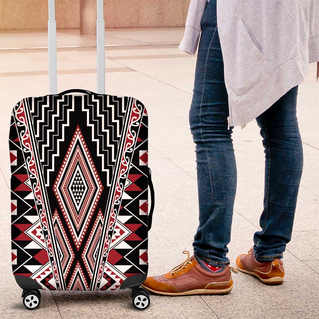 Red Aotearoa Tukutuku and Poutama Motif Luggage Cover LT03 Red - Polynesian Pride