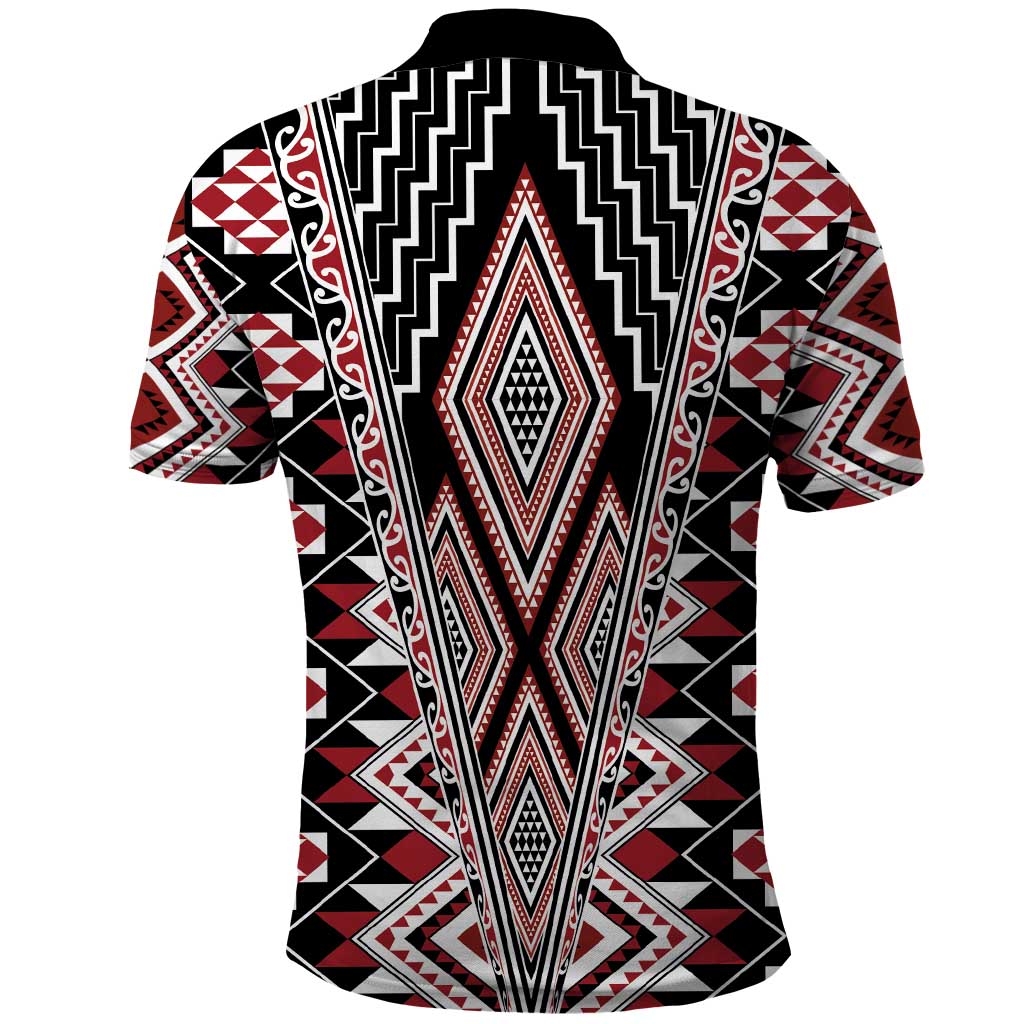 Red Aotearoa Tukutuku and Poutama Motif Polo Shirt