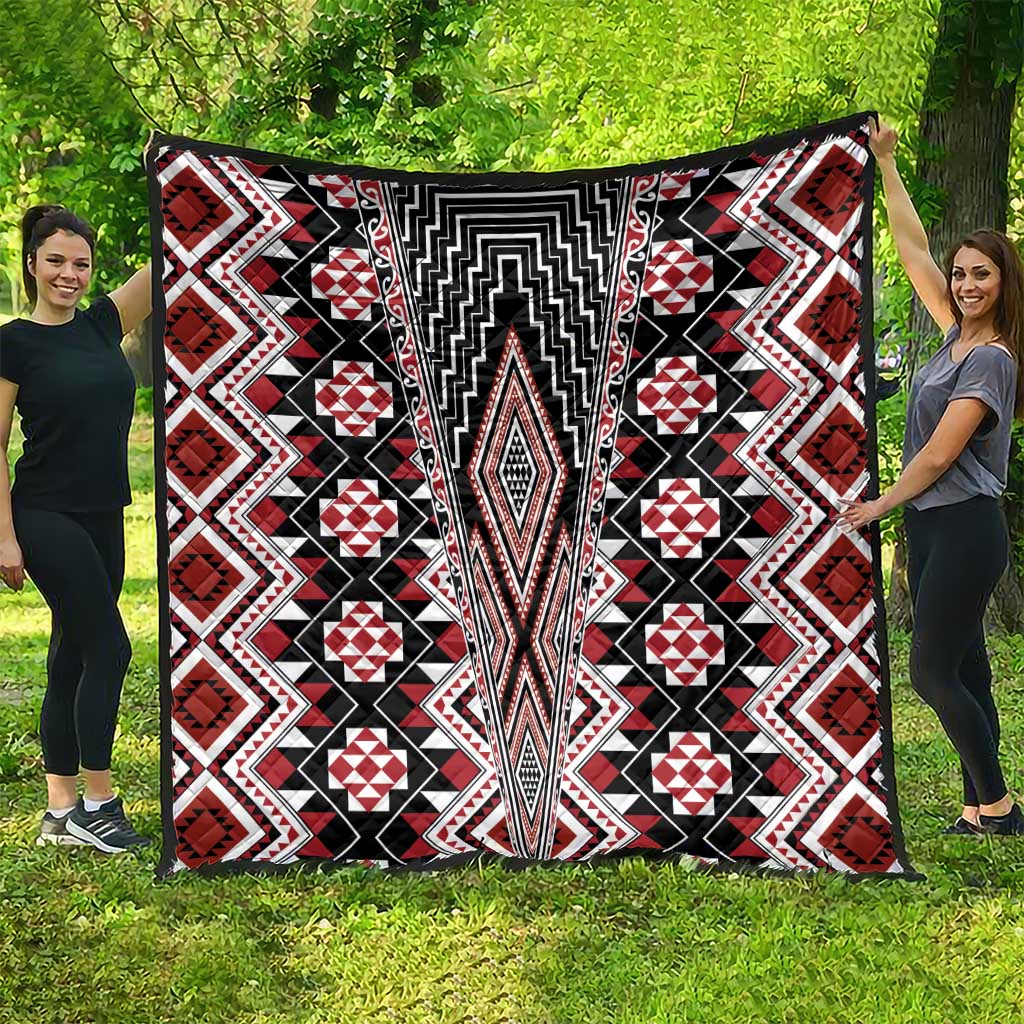 Red Aotearoa Tukutuku and Poutama Motif Quilt LT03 - Polynesian Pride