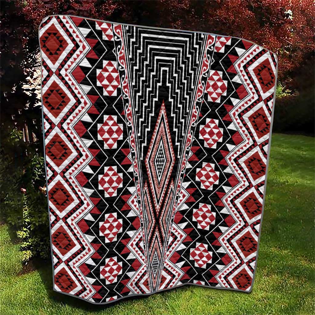 Red Aotearoa Tukutuku and Poutama Motif Quilt LT03 - Polynesian Pride