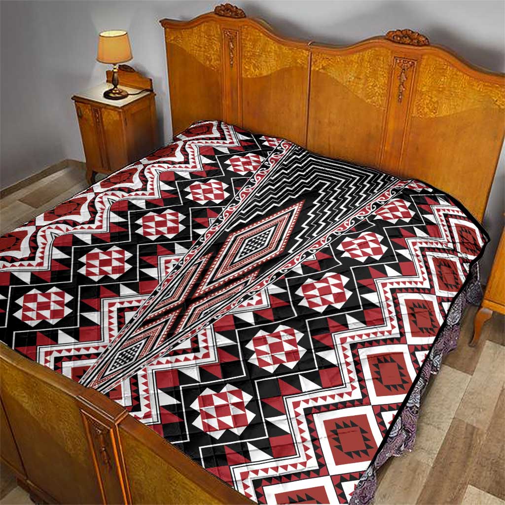Red Aotearoa Tukutuku and Poutama Motif Quilt LT03 - Polynesian Pride