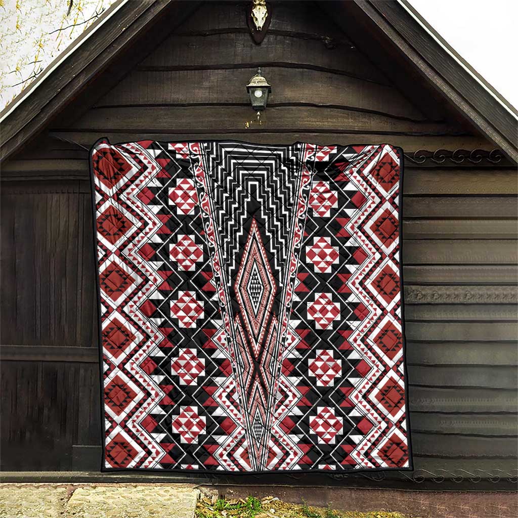 Red Aotearoa Tukutuku and Poutama Motif Quilt LT03 - Polynesian Pride