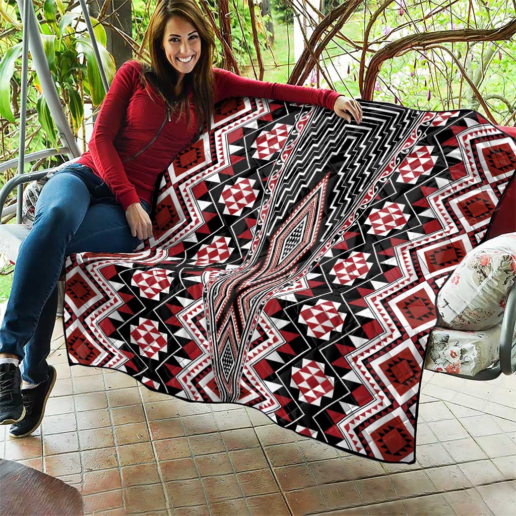 Red Aotearoa Tukutuku and Poutama Motif Quilt LT03 - Polynesian Pride