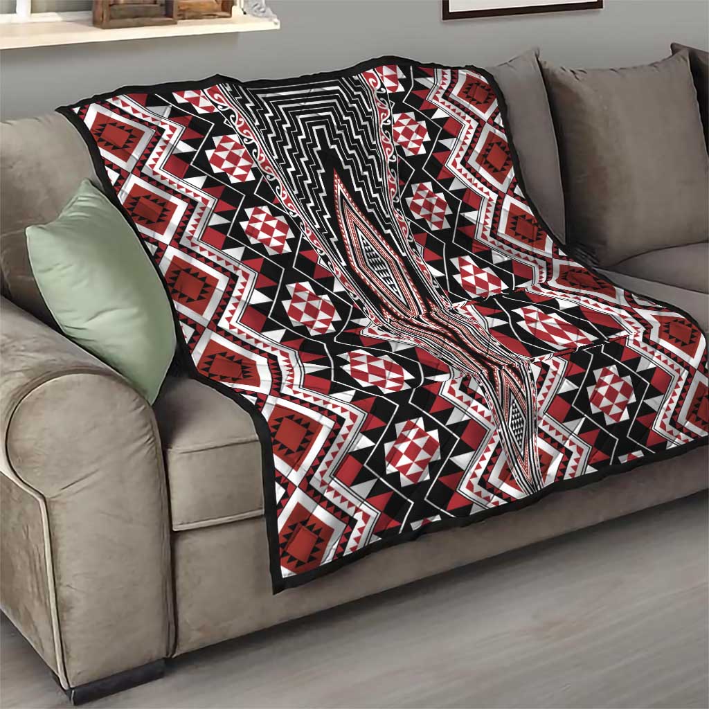 Red Aotearoa Tukutuku and Poutama Motif Quilt LT03 - Polynesian Pride